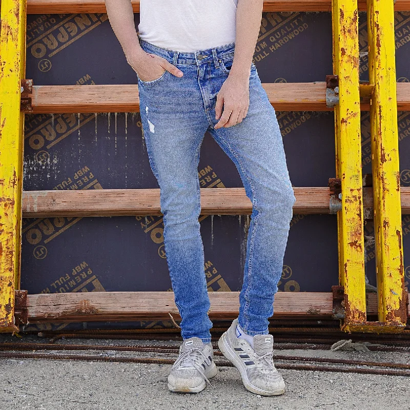 Men's Jeans with a Destroyed LookSkinny Fit Jeans - Mid Blue Wash