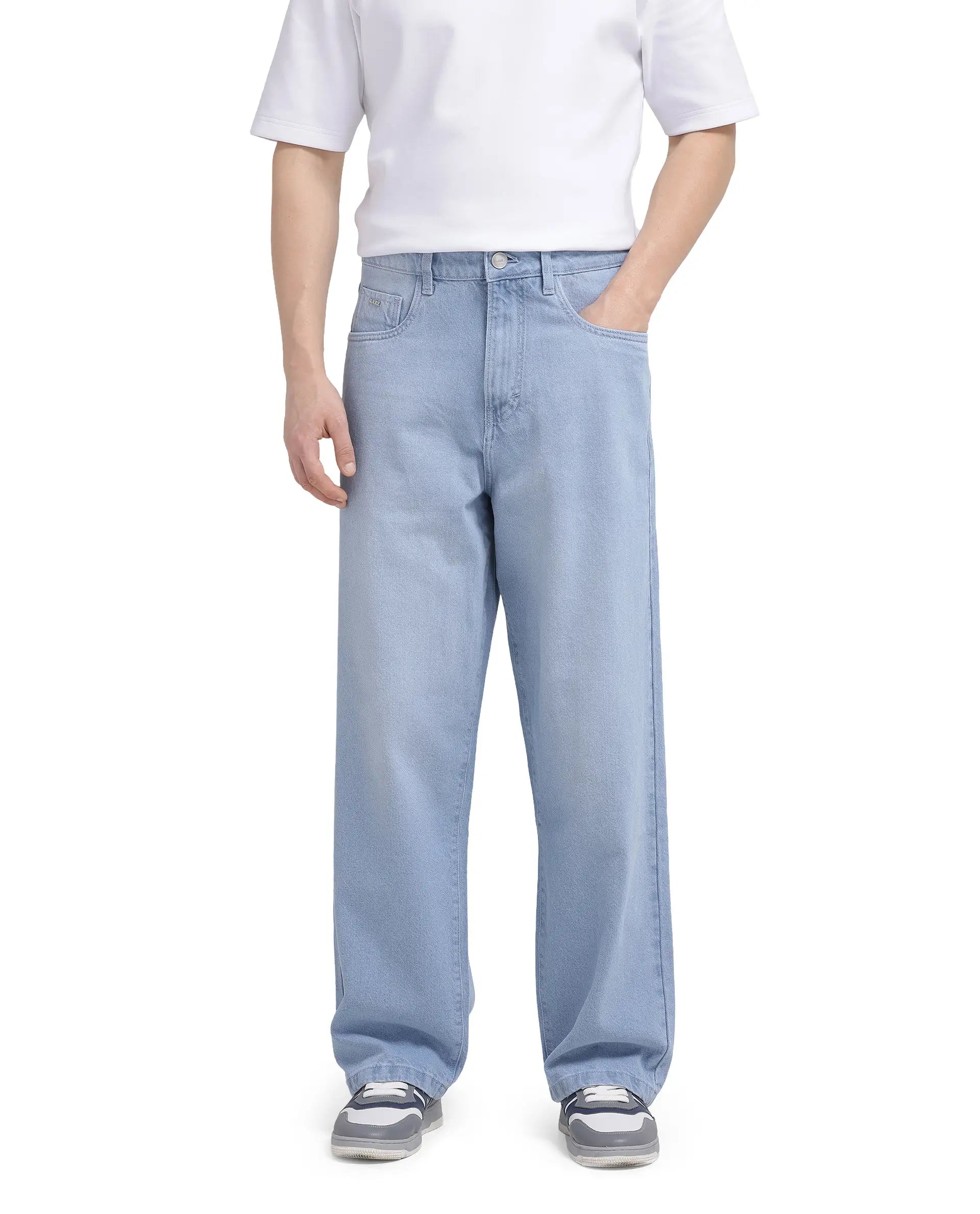 XXXL Men's JeansRare Rabbit Men Bron Light Blue Cotton Fabric Baggy Fit Dark Wash Plain Jeans XXXL Men's JeansRare Rabbit Men Bron Light Blue Cotton Fabric Baggy Fit Dark Wash Plain Jeans