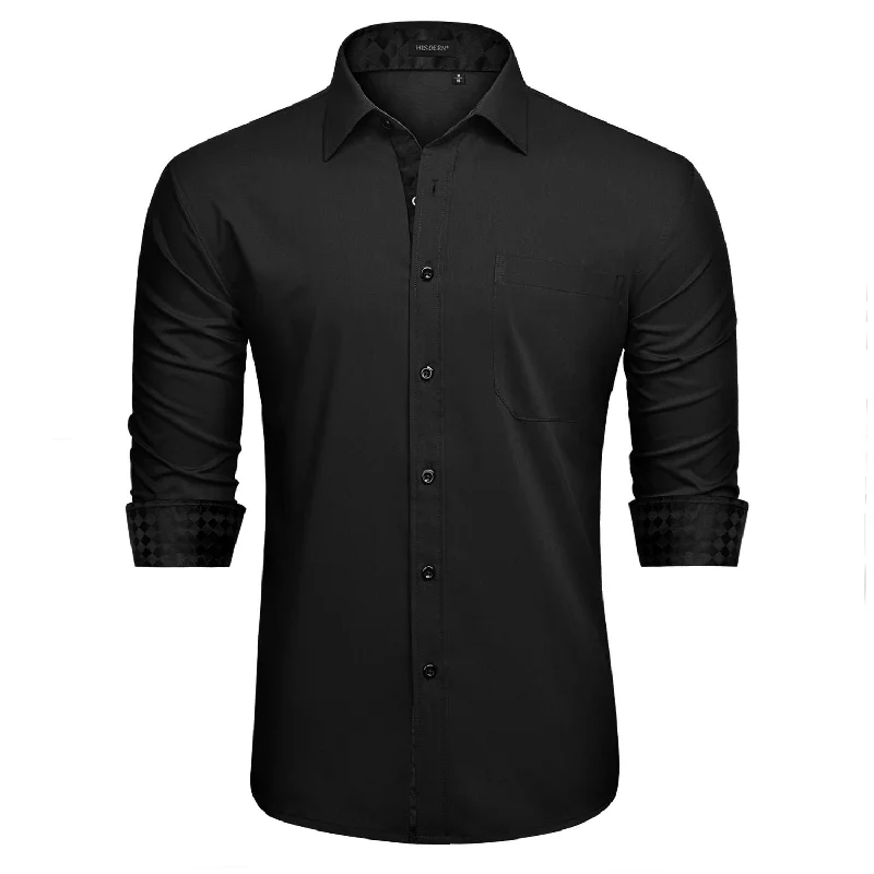 Men's Oxford Shirts for a Preppy StyleMen's Patchwork Dress Shirt with Pocket - 02-BLACK Men's Oxford Shirts for a Preppy StyleMen's Patchwork Dress Shirt with Pocket - 02-BLACK