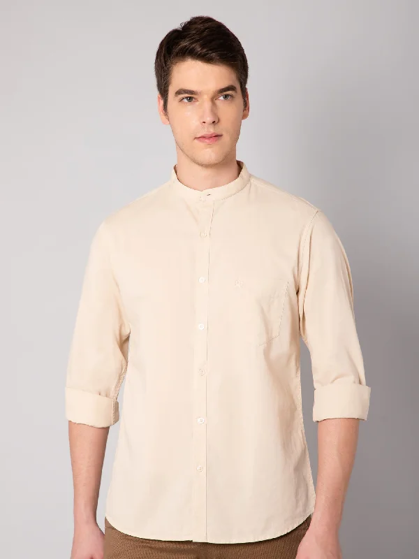 Men's Hawaiian Print Shirts for Luau PartiesMen's Beige Casual Plain Full Sleeve Shirt