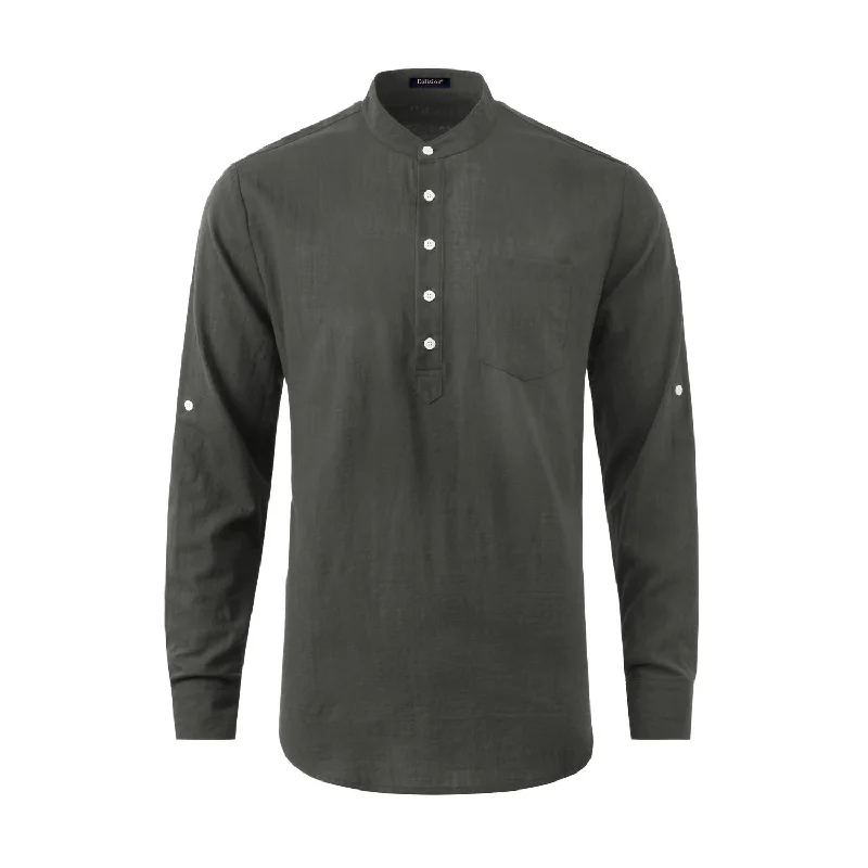 Men's Essential Dress Shirts for Everyday WearMen‘s Henley Shirt Cotton Linen with Pocket - DARK GRAY Men's Essential Dress Shirts for Everyday WearMen‘s Henley Shirt Cotton Linen with Pocket - DARK GRAY