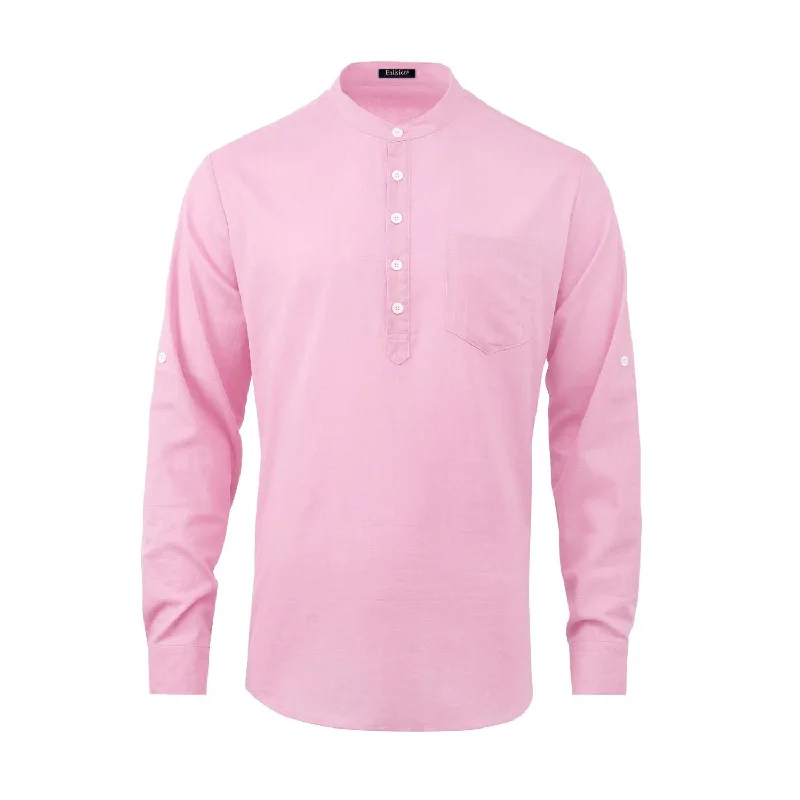 Men's Pocket T-Shirts for Added FunctionalityMen‘s Henley Shirt Long Sleeve with Pocket - PINK Men's Pocket T-Shirts for Added FunctionalityMen‘s Henley Shirt Long Sleeve with Pocket - PINK