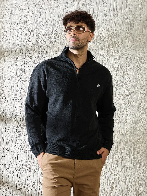 Men's Sweaters with Contrast TrimBlack Turtleneck Quarter Zip Sweater