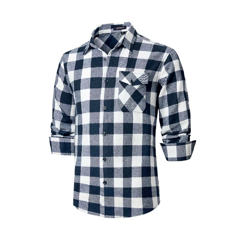 Men's Pattern Mixing Shirts for Creative StylePlaid Men's Flannel Shirt With Pockets - 4N-NAVY BLUE-03 Men's Pattern Mixing Shirts for Creative StylePlaid Men's Flannel Shirt With Pockets - 4N-NAVY BLUE-03
