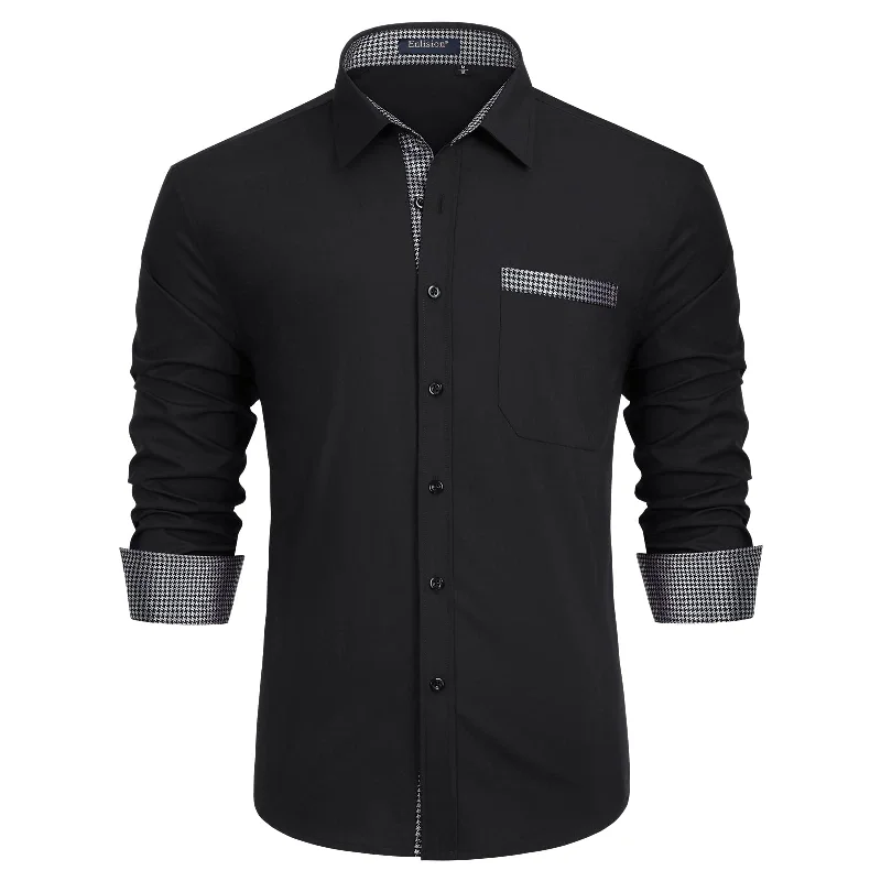 Men's Cowboy Shirts for Western StyleCasual Formal Shirt with Pocket - BLACK