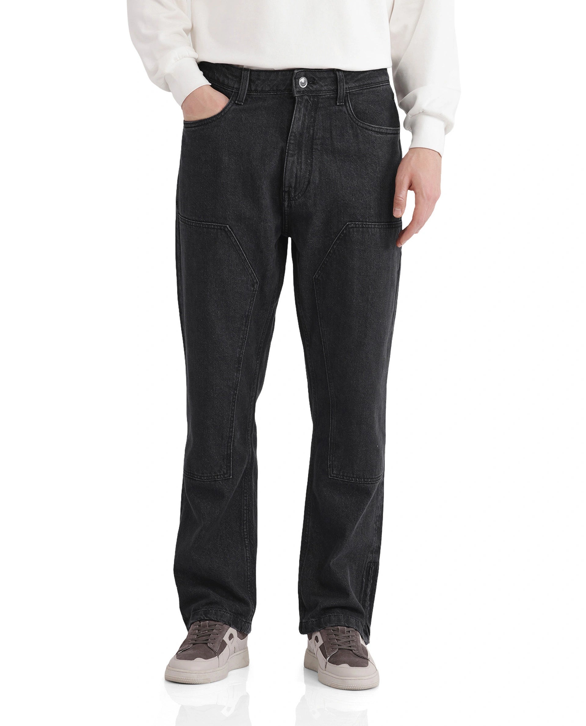 Everyday Casual Men's JeansRare Rabbit Men's Jettor Dark Grey Cotton Fabric Mid Rise Dark Wash Relaxed Fit Plain Jeans Everyday Casual Men's JeansRare Rabbit Men's Jettor Dark Grey Cotton Fabric Mid Rise Dark Wash Relaxed Fit Plain Jeans