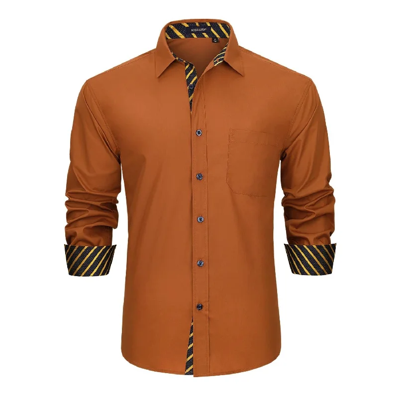 Men's Luxury Shirts for High-End FashionCasual Formal Shirt with Pocket - BROWN