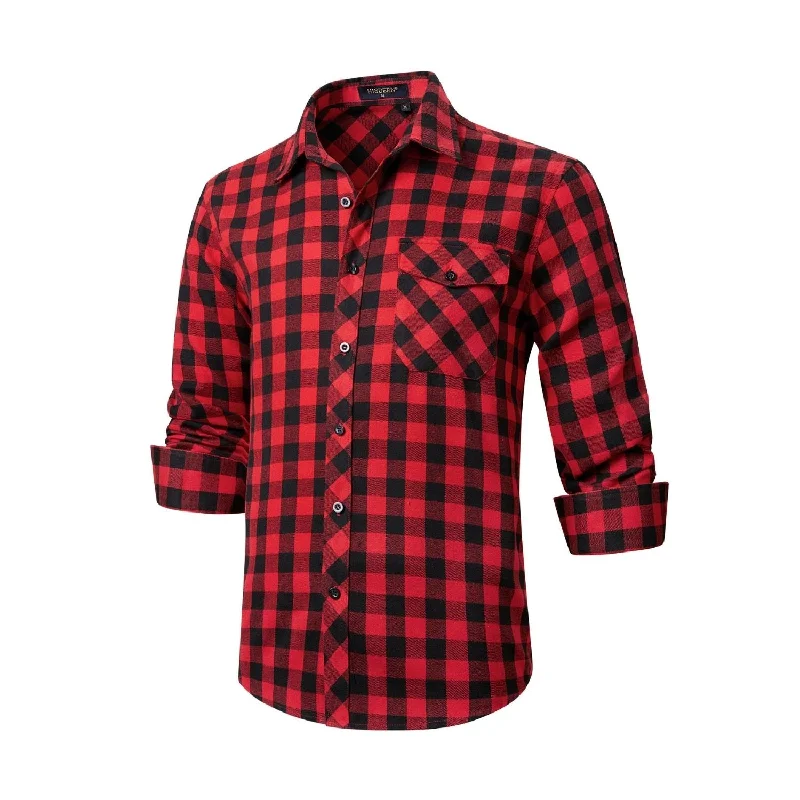 Breathable Men's Linen ShirtsPlaid Men's Flannel Shirt With Pockets - RED2