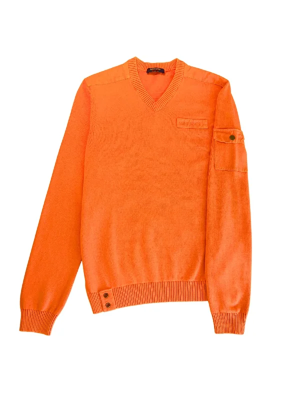 Men's Sweaters with ThumbholesTENERIFE - V-neck Cotton Sweater with Canvas Patches (NEON ORANGE) Men's Sweaters with ThumbholesTENERIFE - V-neck Cotton Sweater with Canvas Patches (NEON ORANGE)