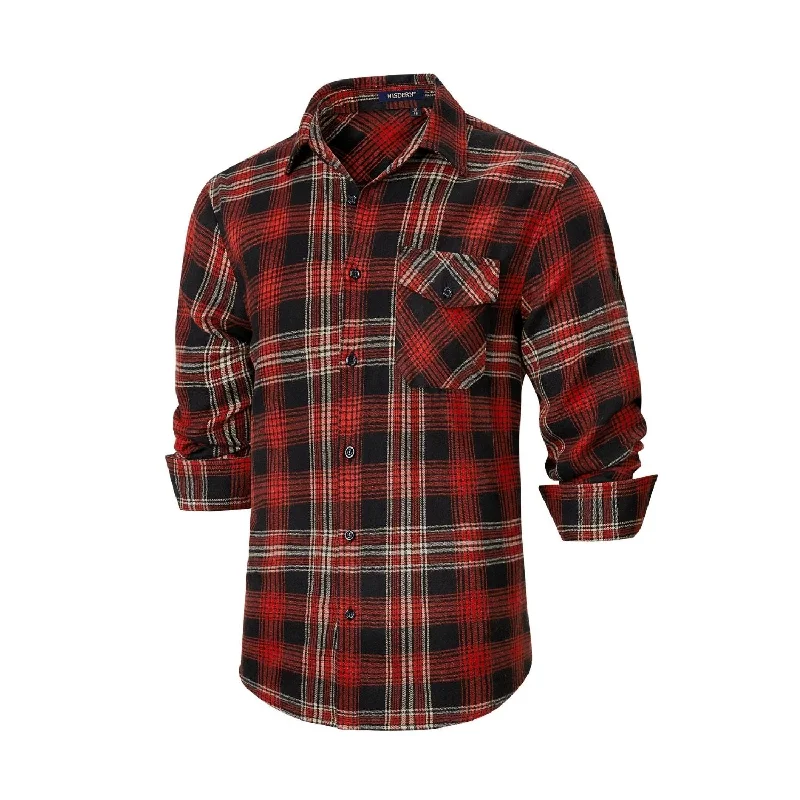 Men's Tab-Collar Shirts for a Crisp LookPlaid Mens Flannel Shirt With Pockets - 5E-BLACK/BURGUNDY-05 Men's Tab-Collar Shirts for a Crisp LookPlaid Mens Flannel Shirt With Pockets - 5E-BLACK/BURGUNDY-05