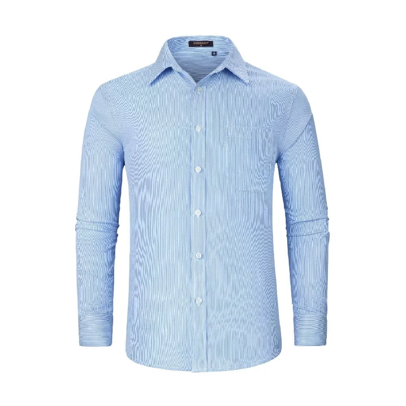 Classic Men's Dress ShirtsMen's Casual Long Sleeve Striped Shirt - BLUE