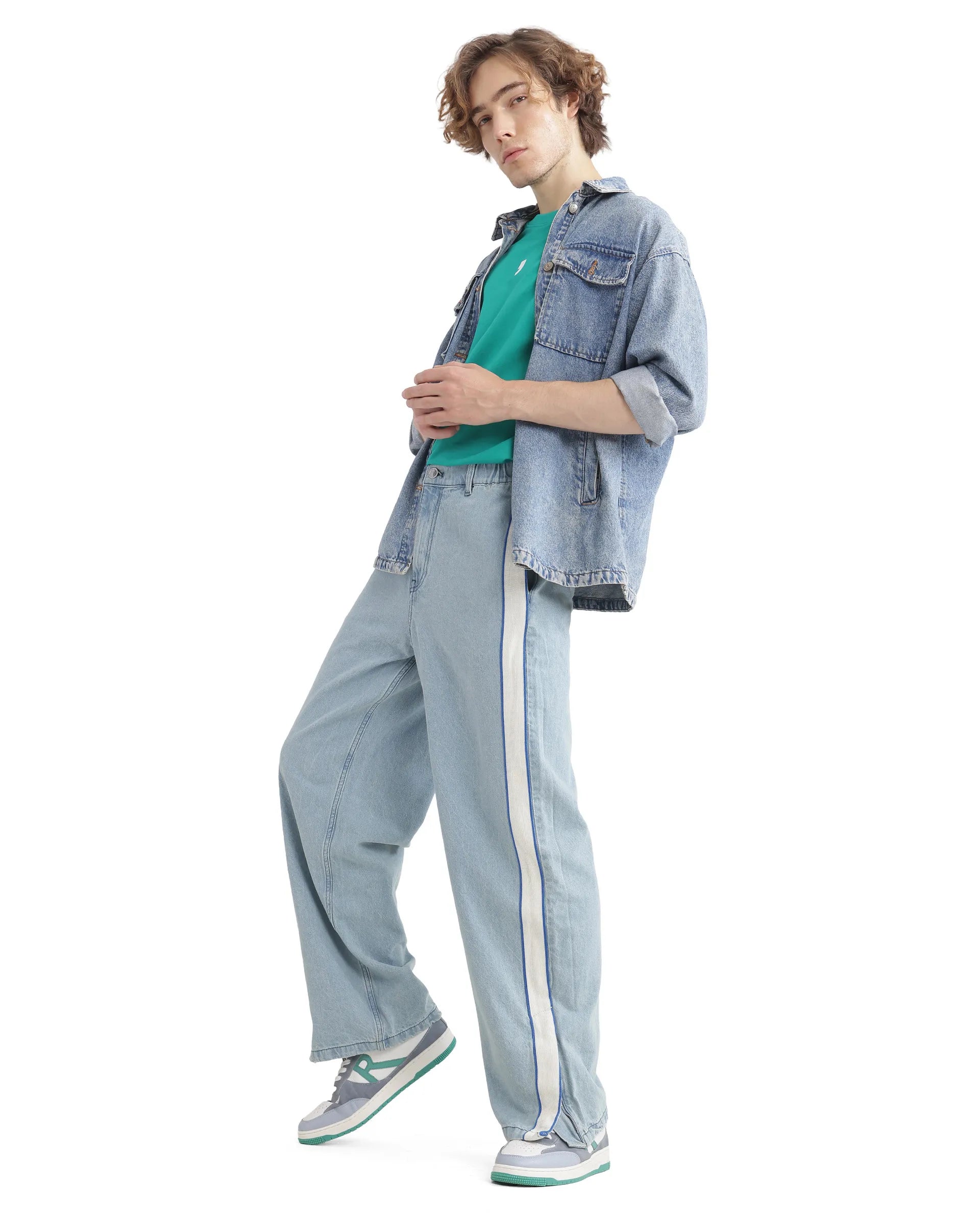 Oversized Relaxed-Fit Men's JeansRare Rabbit Men's Sol Light Blue Cotton Fabric Cotton Fabric Mid Rise Dark Wash Striped Jeans Oversized Relaxed-Fit Men's JeansRare Rabbit Men's Sol Light Blue Cotton Fabric Cotton Fabric Mid Rise Dark Wash Striped Jeans