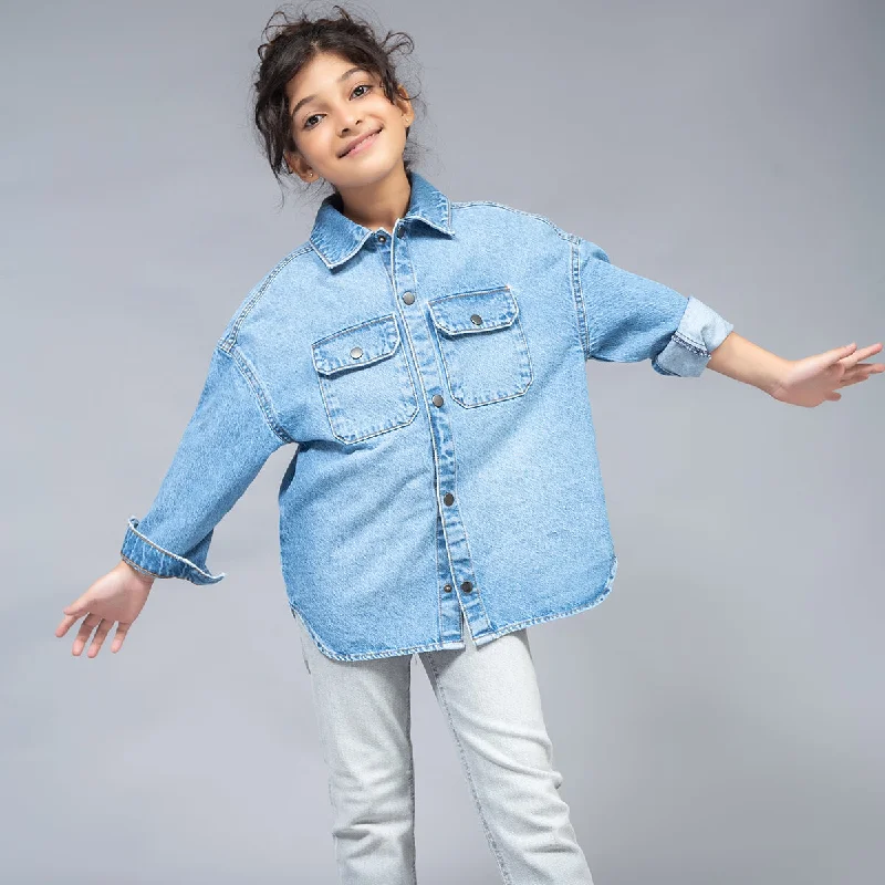 Baggy Men's JeansOversized Deni Shirt With Pockets (Bleach Stone Wash)