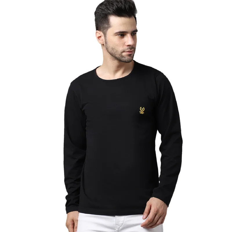Men's Three-Quarter Sleeved TopsMack Jonney Cotton Black FullSleeve T-Shirt For Men