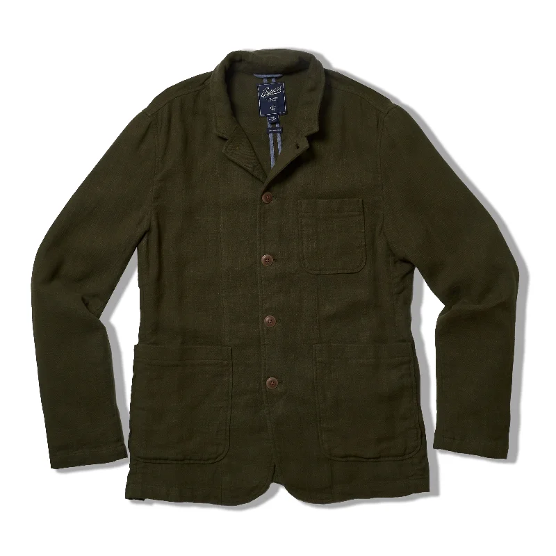 Nelson Ramie Stand Up Collar Blazer - Dark Olive