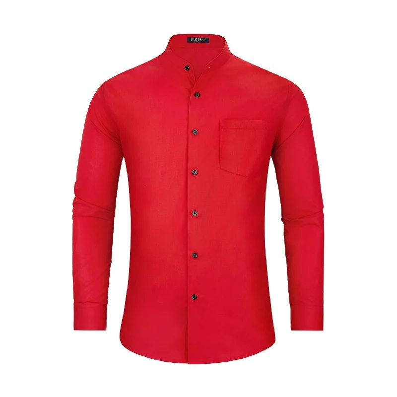 Men's Tailored Shirts for a Sharp AppearanceMen's Red Grandad Collar Shirt Wedding Regular Fit with Pocket Men's Tailored Shirts for a Sharp AppearanceMen's Red Grandad Collar Shirt Wedding Regular Fit with Pocket