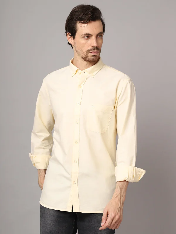 Men's Denim Shirts for a Rugged LookMen's Light Yellow Casual Plain Full Sleeve Shirt