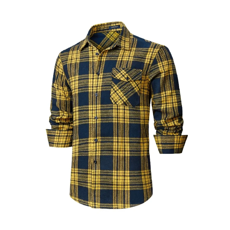 Men's Long-Sleeve Shirts for Year-Round WearPlaid Men's Flannel Shirt With Pockets - NAVY BLUE/YELLOW Men's Long-Sleeve Shirts for Year-Round WearPlaid Men's Flannel Shirt With Pockets - NAVY BLUE/YELLOW