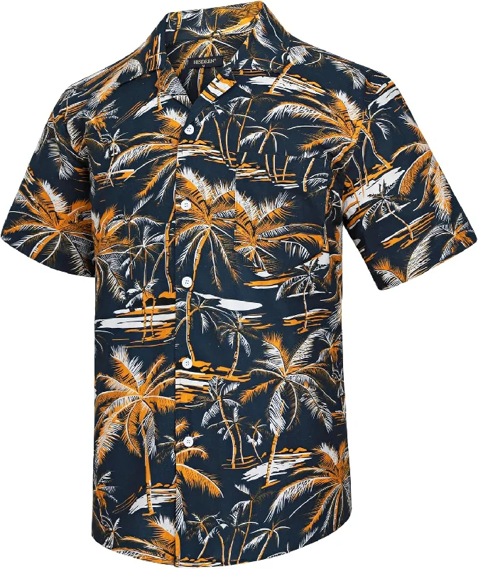 Men's Moisture-Wicking Shirts for All-Day ComfortBlue Orange Palm Tree Button Up Hawaiian Shirt For Summer Vacation