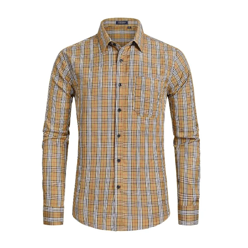 Men's Patterned Dress Casual Shirts for Smart-Casual EventsMen's Casual Long Sleeve Plaid Shirt - BROWN Men's Patterned Dress Casual Shirts for Smart-Casual EventsMen's Casual Long Sleeve Plaid Shirt - BROWN