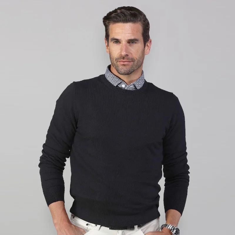 Men's Sweaters with ButtonsBlack Luxury Touch Cotton and Cashmere Crew Neck Sweater