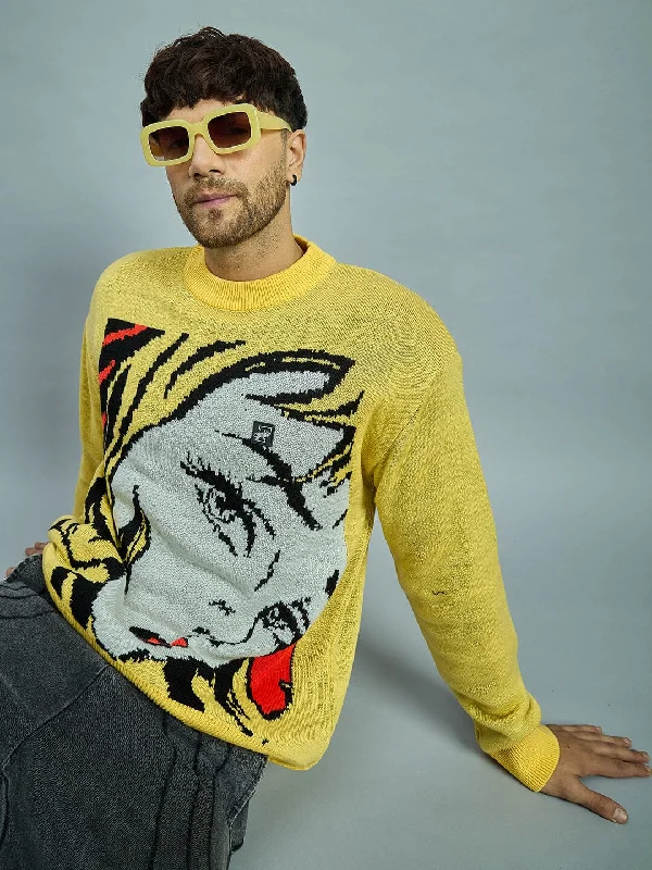 Lightweight Men's Cardigan SweatersYellow Girl Face Oversized Sweater