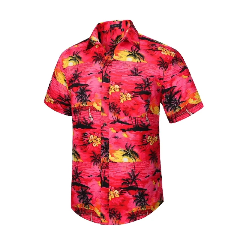 Men's Unique Dress Shirts for a Statement LookFunky Hawaiian Shirts with Pocket - A2-RED PALM Men's Unique Dress Shirts for a Statement LookFunky Hawaiian Shirts with Pocket - A2-RED PALM