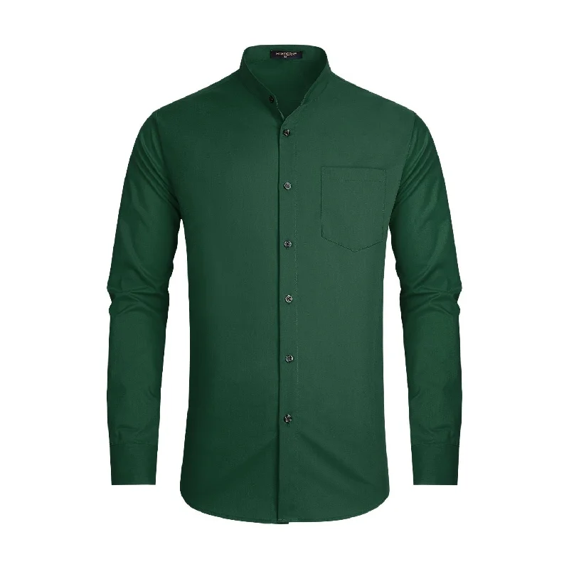 Men's Performance Shirts for Active LifestylesMen's Dark Green Grandad Collar Shirt Wedding Regular Fit with Pocket Men's Performance Shirts for Active LifestylesMen's Dark Green Grandad Collar Shirt Wedding Regular Fit with Pocket