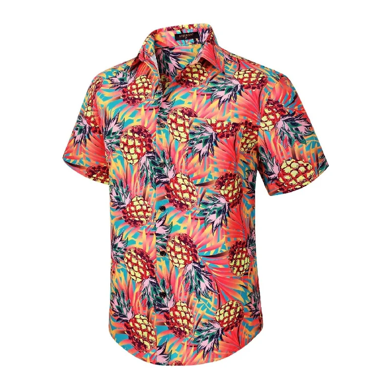 Men's Logo T-Shirts for Brand RepresentationFunky Hawaiian Shirts with Pocket - 17-ORANGE/PINEAPPLE Men's Logo T-Shirts for Brand RepresentationFunky Hawaiian Shirts with Pocket - 17-ORANGE/PINEAPPLE