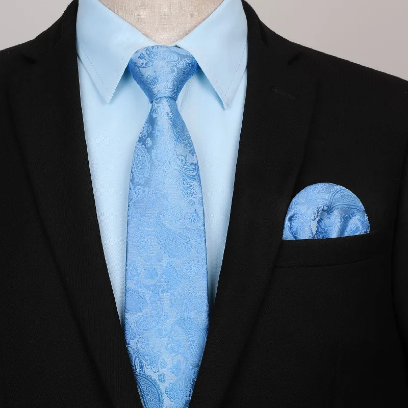 Men's Pocket T-Shirts for Added FunctionalityMen's Shirt with Tie Handkerchief Set - 04-SKY BLUE Men's Pocket T-Shirts for Added FunctionalityMen's Shirt with Tie Handkerchief Set - 04-SKY BLUE