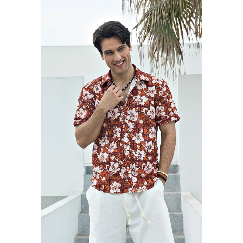 Men's Bold-Color Shirts for a Statement PieceHawaiian Tropical Shirts with Pocket - ORANGE/WHITE Men's Bold-Color Shirts for a Statement PieceHawaiian Tropical Shirts with Pocket - ORANGE/WHITE