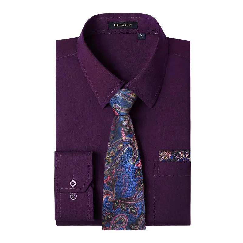 Men's Crew Neck T-Shirts for Everyday WearMen's Shirt with Tie Handkerchief Set - PURPLE/BLUE TIE Men's Crew Neck T-Shirts for Everyday WearMen's Shirt with Tie Handkerchief Set - PURPLE/BLUE TIE