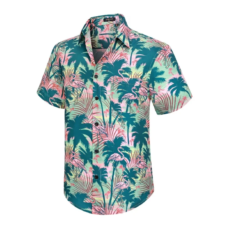 Men's Graphic Print T-Shirts for a Statement LookFunky Hawaiian Shirts with Pocket - 22-GREEN/FLAMINGO Men's Graphic Print T-Shirts for a Statement LookFunky Hawaiian Shirts with Pocket - 22-GREEN/FLAMINGO