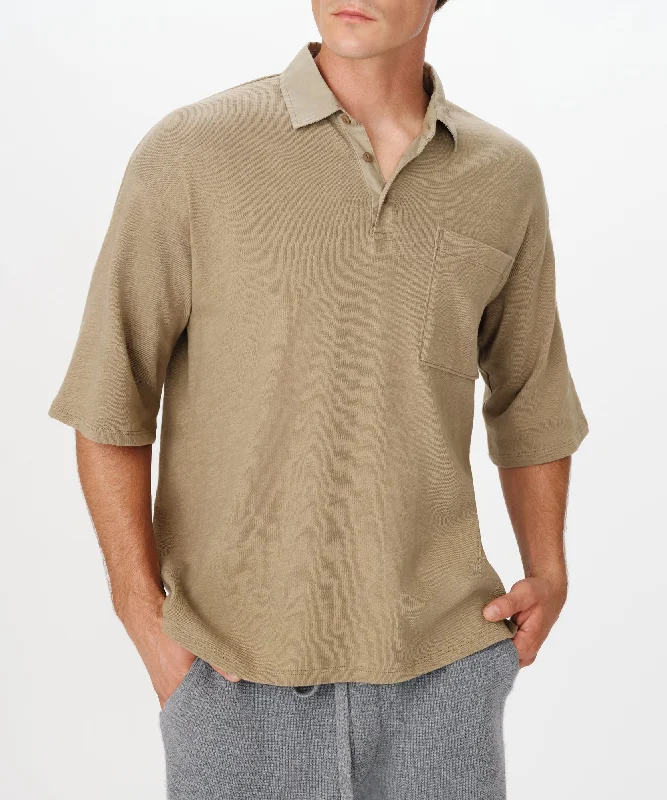 Men's Sweaters with Button-Down PlacketsHeavy Slub Jersey Oversized Short Sleeve Polo - Faded Army Men's Sweaters with Button-Down PlacketsHeavy Slub Jersey Oversized Short Sleeve Polo - Faded Army
