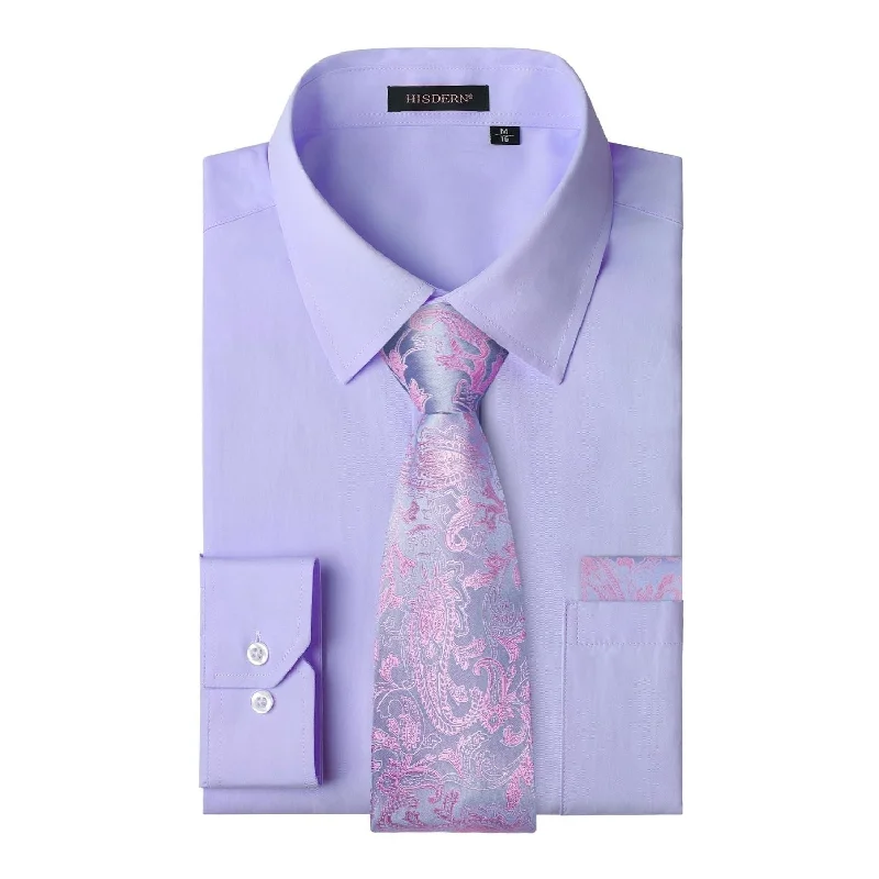 Men's Custom-Fit Shirts for a Personalized LookMen's Shirt with Tie Handkerchief Set - PURPLE Men's Custom-Fit Shirts for a Personalized LookMen's Shirt with Tie Handkerchief Set - PURPLE