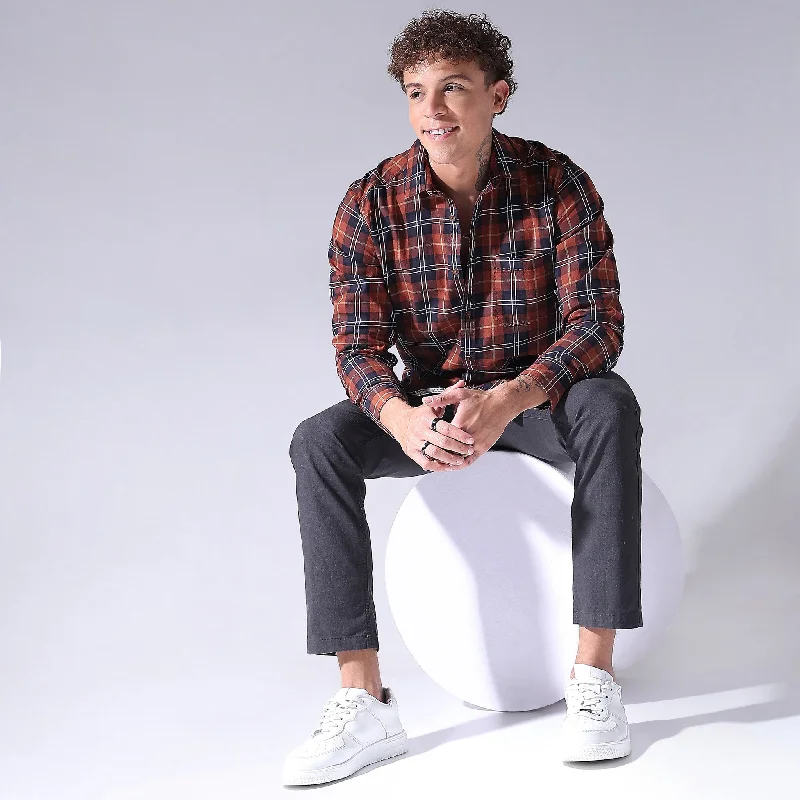 Men's Cufflink-Ready Shirts for Formal EventsRegular Fit Checkered Shirt