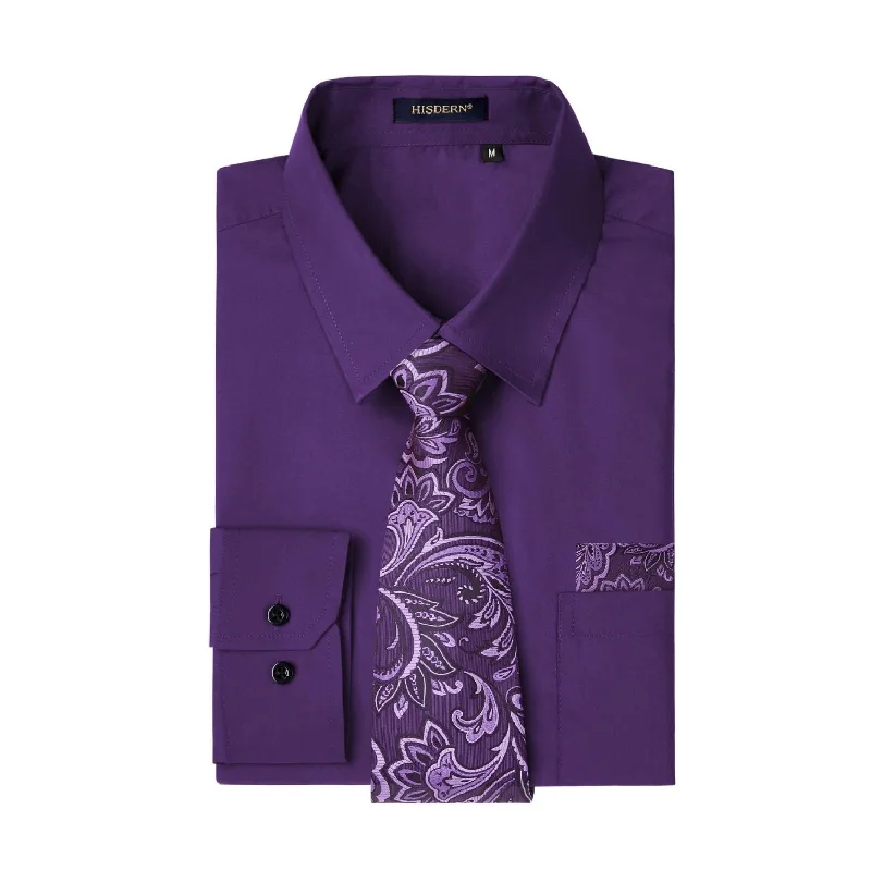 Men's Pattern-Clashing Shirts for Bold FashionMen's Shirt with Tie Handkerchief Set - PURPLE Men's Pattern-Clashing Shirts for Bold FashionMen's Shirt with Tie Handkerchief Set - PURPLE