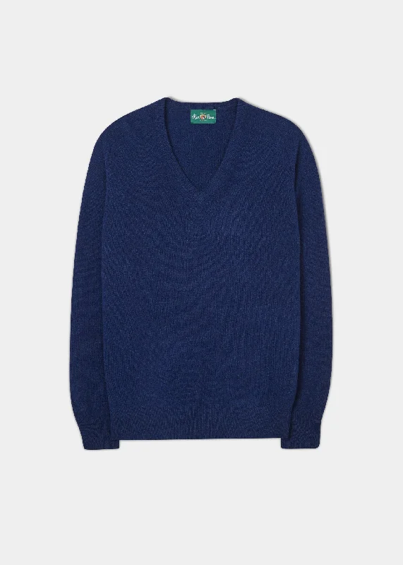 Classic Men's JeansMen's Lambswool Vee Neck Jumper in Pacific - Classic Fit