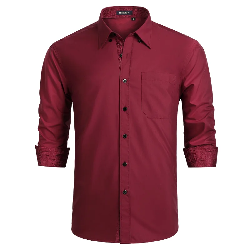 Men's Henley T-Shirts for a Casual TwistMen's Patchwork Dress Shirt with Pocket - 09-BURGUNDY / PAISLEY Men's Henley T-Shirts for a Casual TwistMen's Patchwork Dress Shirt with Pocket - 09-BURGUNDY / PAISLEY