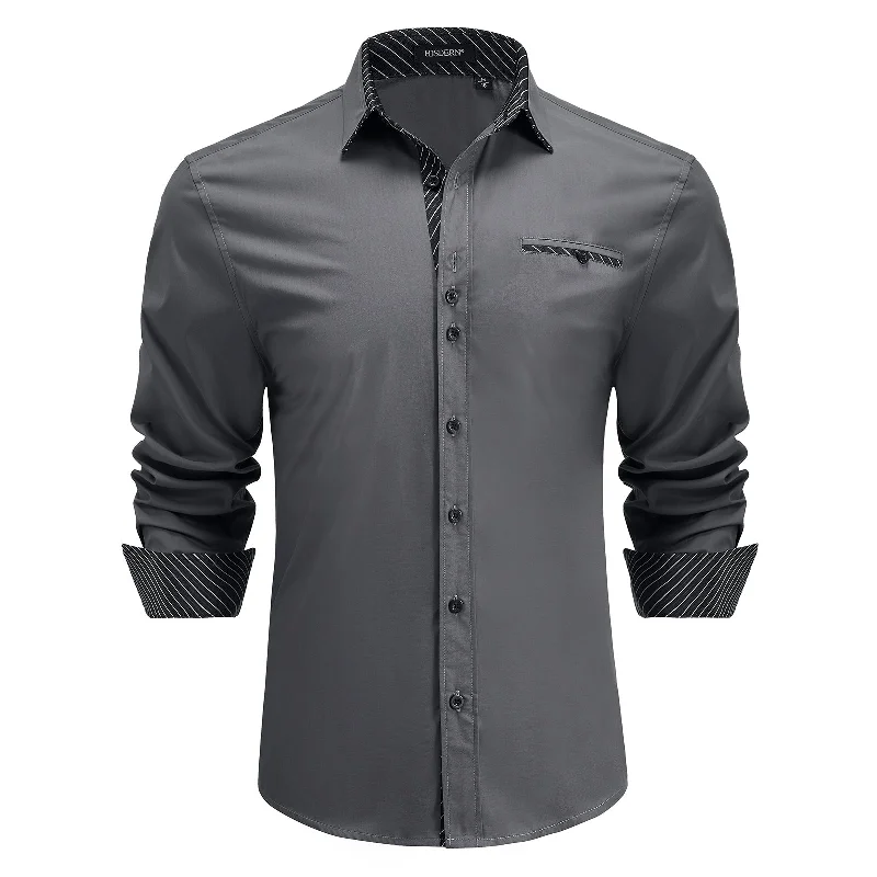 Men's Wrinkle-Free Shirts for Easy CareMen's Patchwork Dress Shirt with Pocket - A-04 GREY/BLACK Men's Wrinkle-Free Shirts for Easy CareMen's Patchwork Dress Shirt with Pocket - A-04 GREY/BLACK