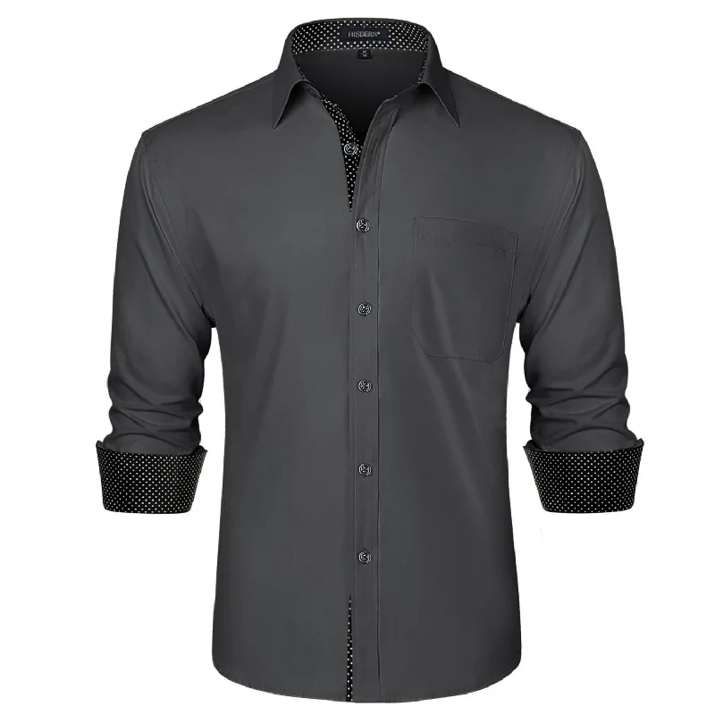 Men's Dressy Casual Shirts for Smart-Casual EventsMen's Patchwork Dress Shirt with Pocket - GREY-1 Men's Dressy Casual Shirts for Smart-Casual EventsMen's Patchwork Dress Shirt with Pocket - GREY-1