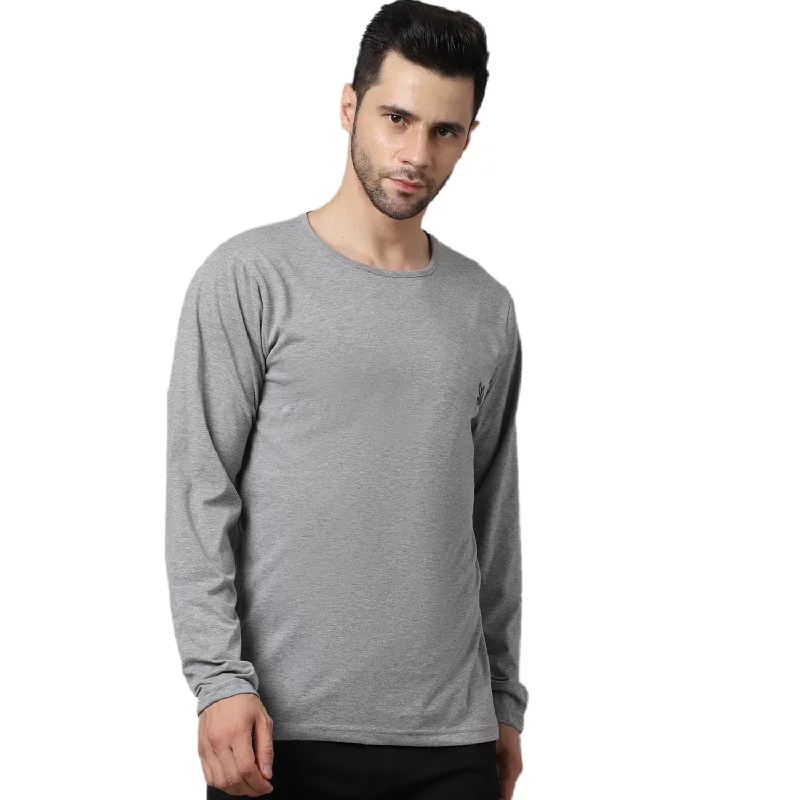 Men's Long-Sleeved ShirtsMack Jonney Cotton Grey Melange FullSleeve T-Shirt For Men