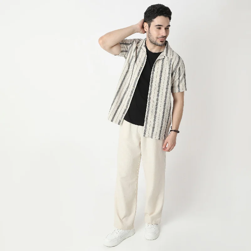 Men's Denim Shirts for a Rugged LookStriped Camp Collar Modern Smart Mood Half Sleeve Cuban Shirt Men's Denim Shirts for a Rugged LookStriped Camp Collar Modern Smart Mood Half Sleeve Cuban Shirt