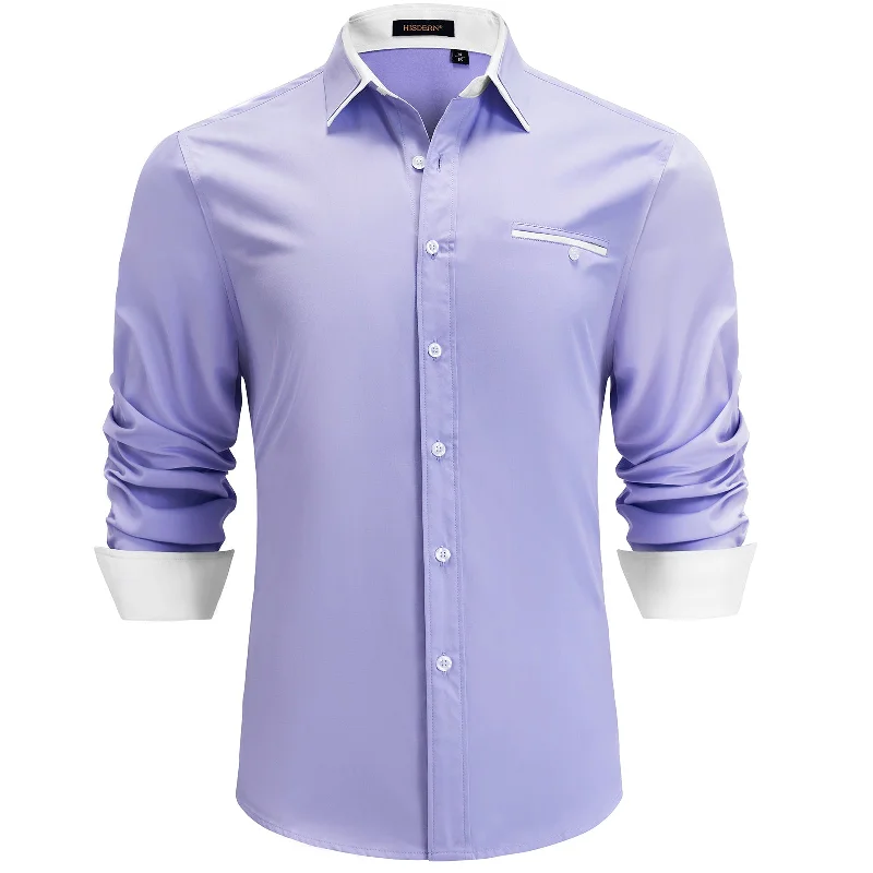 Men's Golf Shirts for On-Course StyleMen's Patchwork Dress Shirt with Pocket - PURPLE/WHITE Men's Golf Shirts for On-Course StyleMen's Patchwork Dress Shirt with Pocket - PURPLE/WHITE
