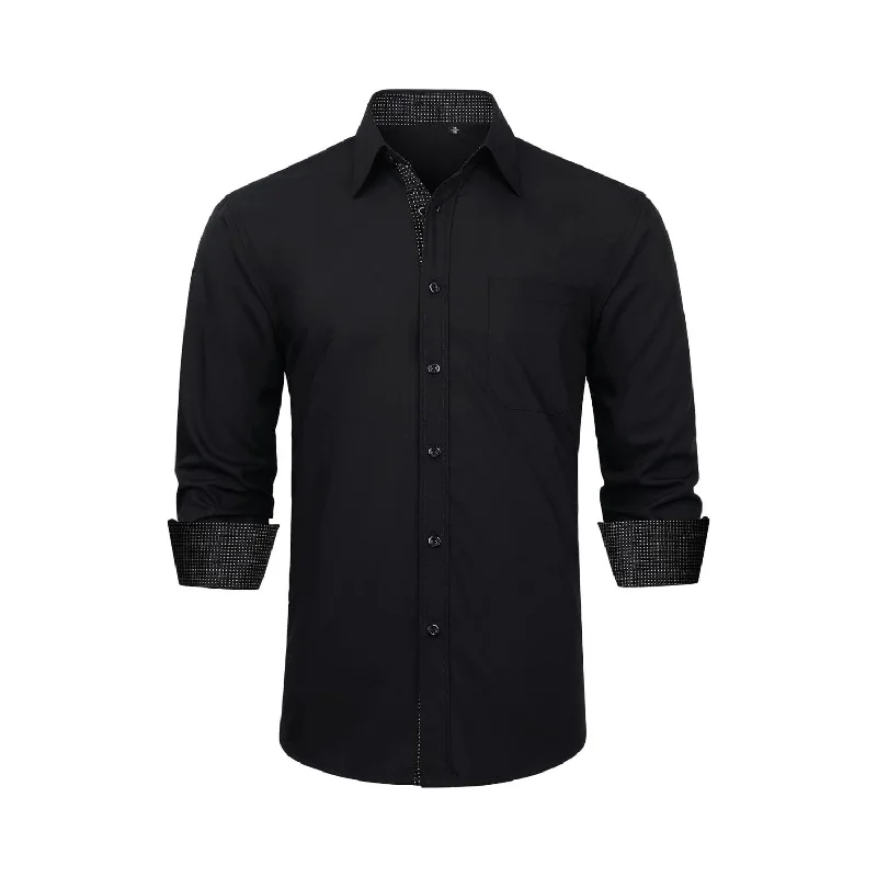 Men's Button-Down Collar Shirts for Staying PolishedMen's Patchwork Dress Shirt with Pocket - F1-BLACK Men's Button-Down Collar Shirts for Staying PolishedMen's Patchwork Dress Shirt with Pocket - F1-BLACK