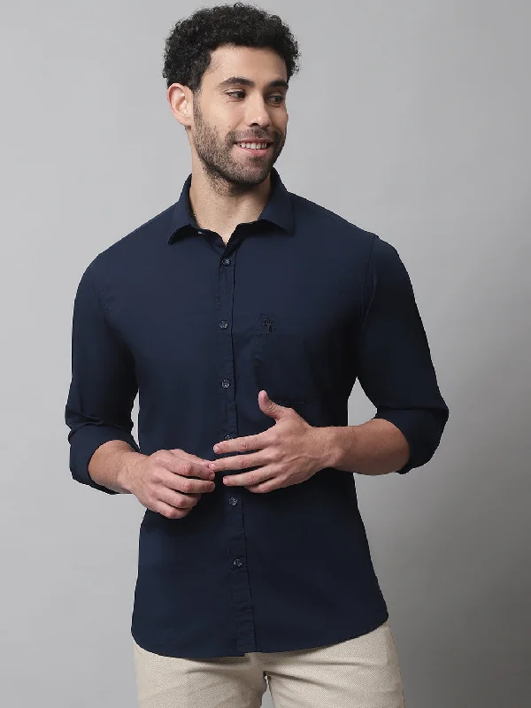 Men's Performance Shirts for Active LifestylesMen's Navy Blue Casual Plain Stretch Full Sleeve Shirt Men's Performance Shirts for Active LifestylesMen's Navy Blue Casual Plain Stretch Full Sleeve Shirt
