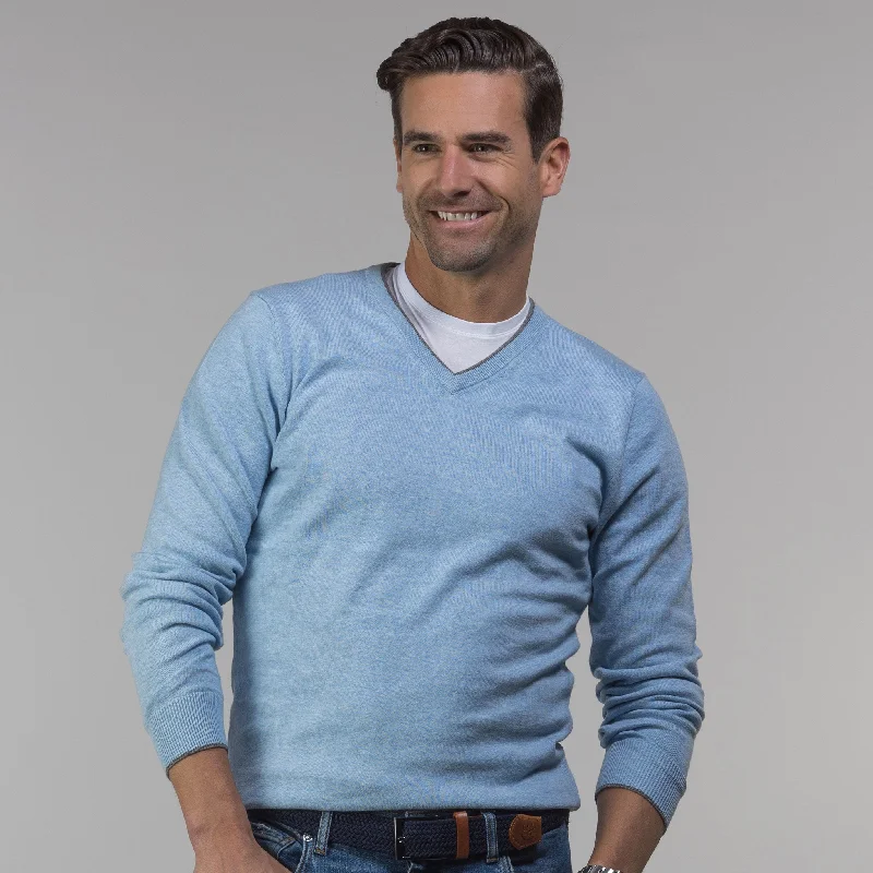 Men's Sweaters with Hoods and DrawstringsPositano Luxury Touch V-Neck Sweater Coastal Blue with Grey Trim Men's Sweaters with Hoods and DrawstringsPositano Luxury Touch V-Neck Sweater Coastal Blue with Grey Trim