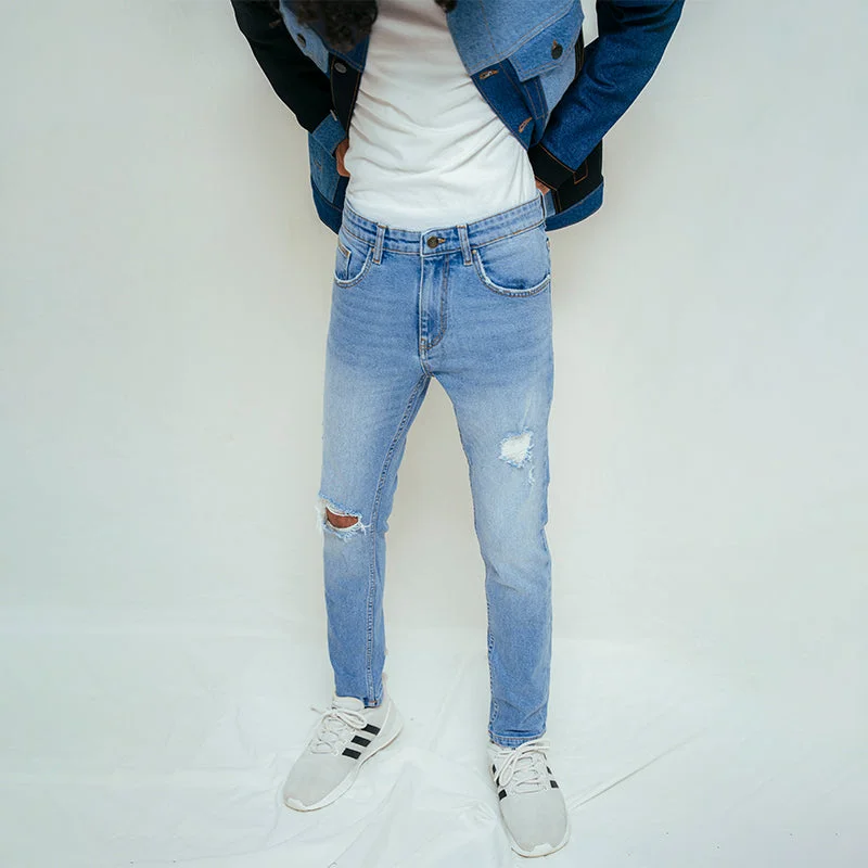 Rip and Tear Men's JeansSkinny Fit Bleach Wash Jeans