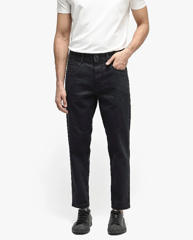 Men's Jeans with RipsRare Rabbit Men's Sam-2 Black Dark-Wash Mid-Rise Carrot Fit Jeans Men's Jeans with RipsRare Rabbit Men's Sam-2 Black Dark-Wash Mid-Rise Carrot Fit Jeans
