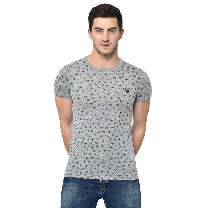 Men's Shirts with Appliqué DetailsMack Jonney Round Neck Grey T-shirt For Men's
